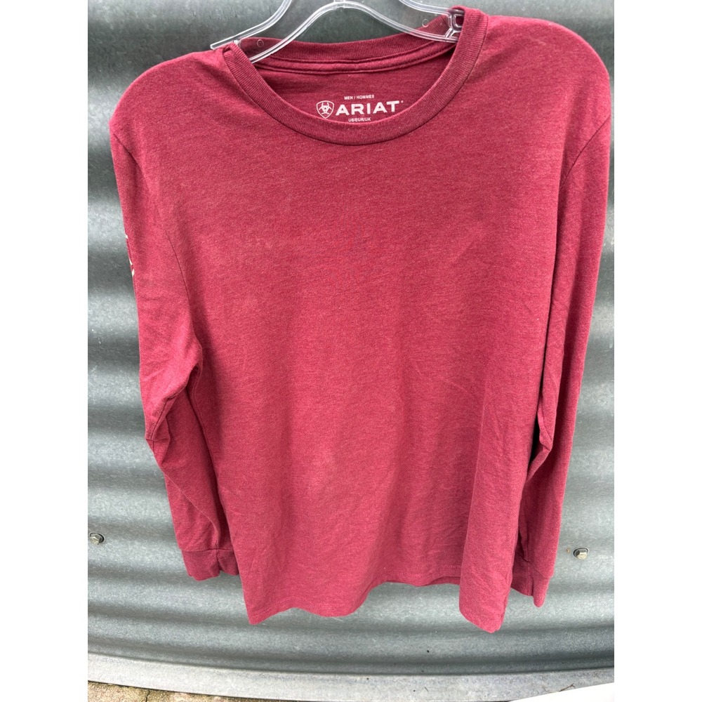 Ariat Mens Long Sleeve Graphic T-Shirt Maroon Red Established 1993 Logo Size M
